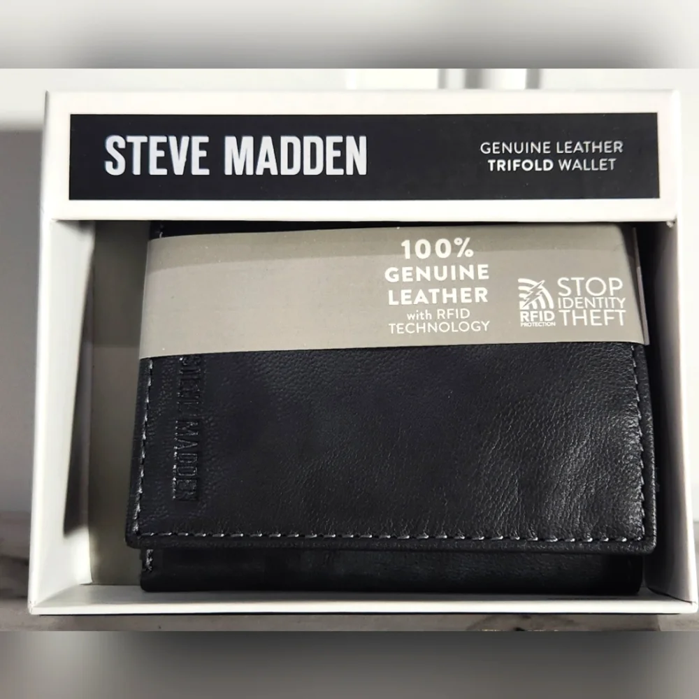 NWT Steve Madden black trifold wallet w/ RFID technology